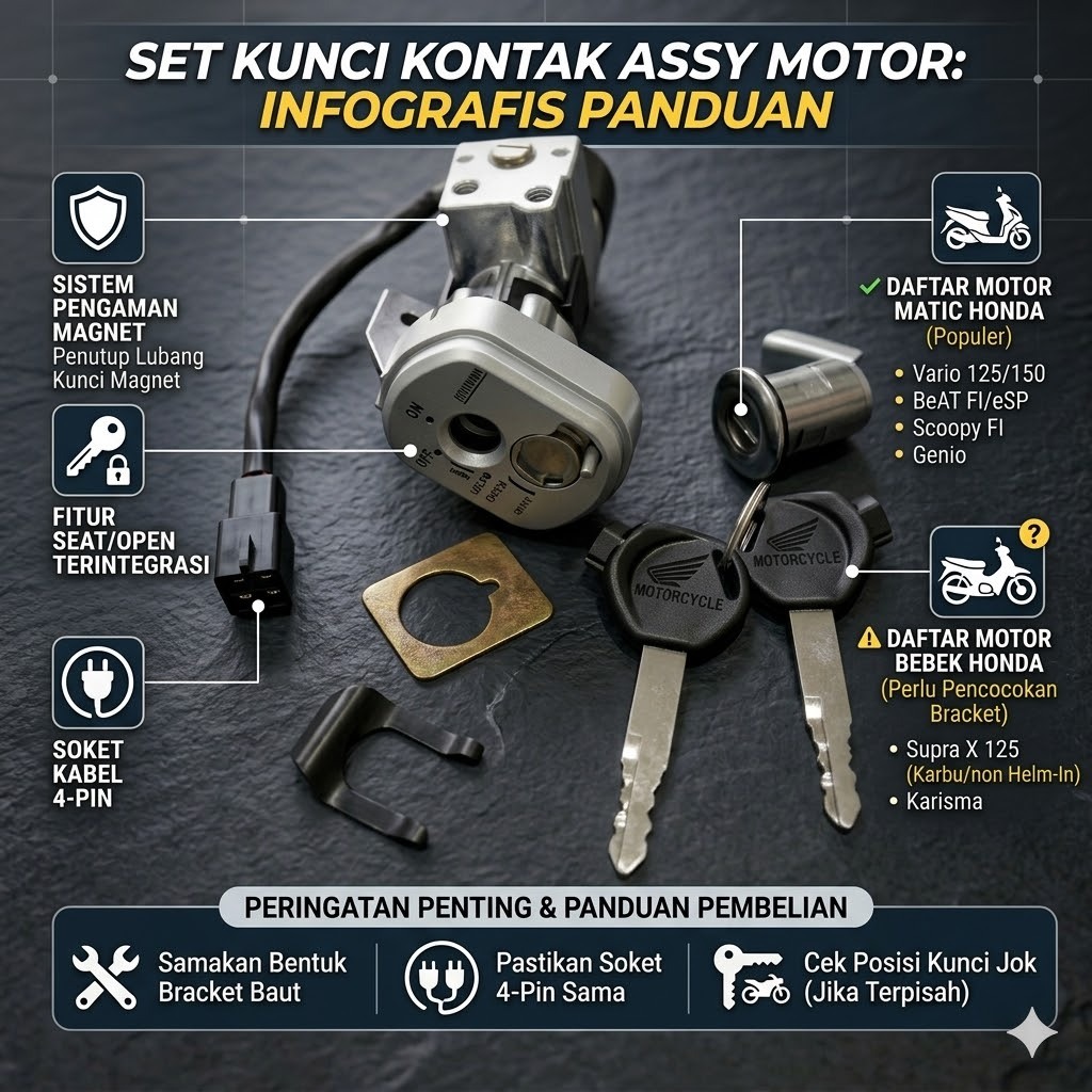 Set Kunci Sepeda Motor Lengkap (Ignition Switch Assy) BeAT FI, eSP, POP, Street, Vario 125 FI, Scoop