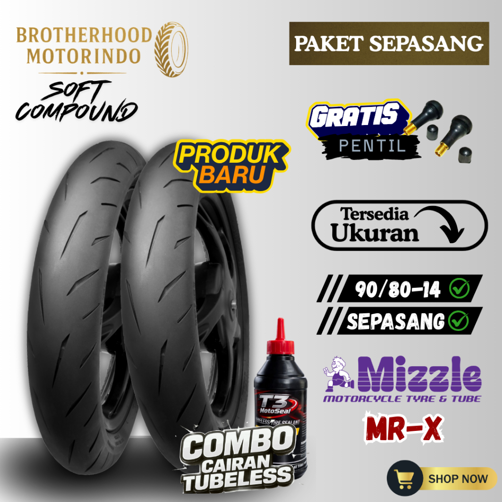 (PAKET SEPASANG) BAN MIZZLE MR X SOFT COMPOUND ( 90/80-14 / 90/80-14 ) SOFT COMPOUND RING 14 / BAN B