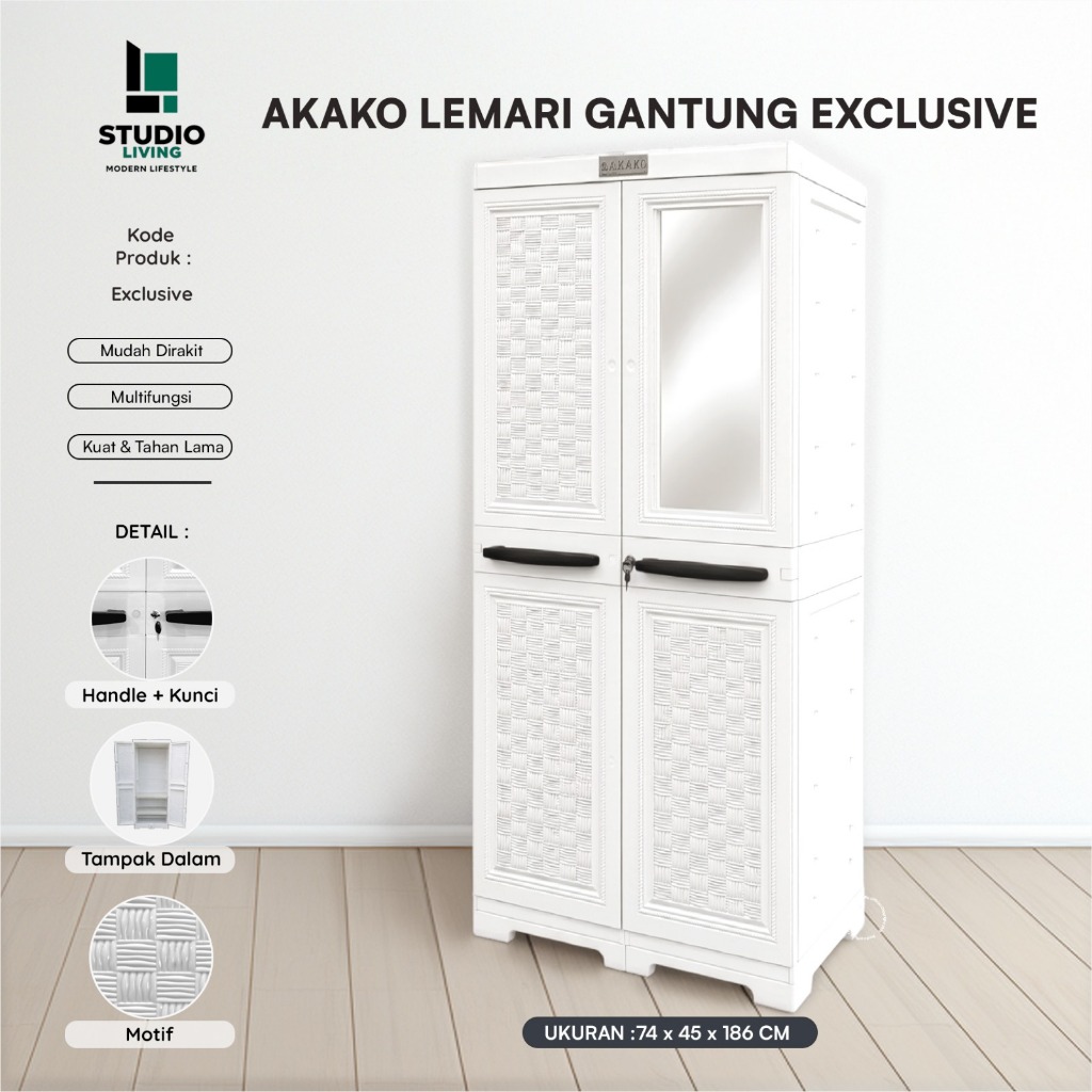 AKAKO - Lemari Gantung Exclusive 2 Pintu Plus Kunci + Kaca LP2P Mirip VIP AKAKO