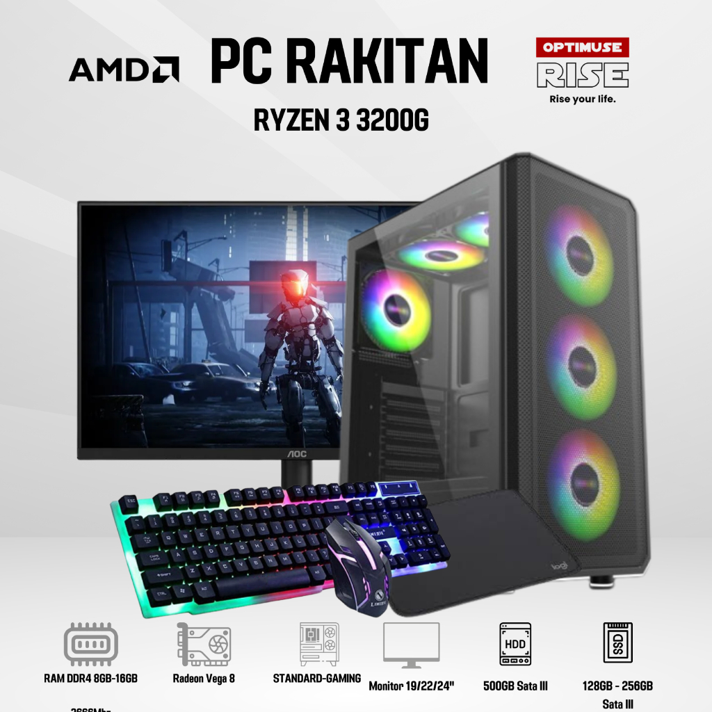 PC RAKITAN GAMING FULLSET AMD RYZEN 3 3200G RAM DDR4 16GB SIAP PAKAI BERGARANSI