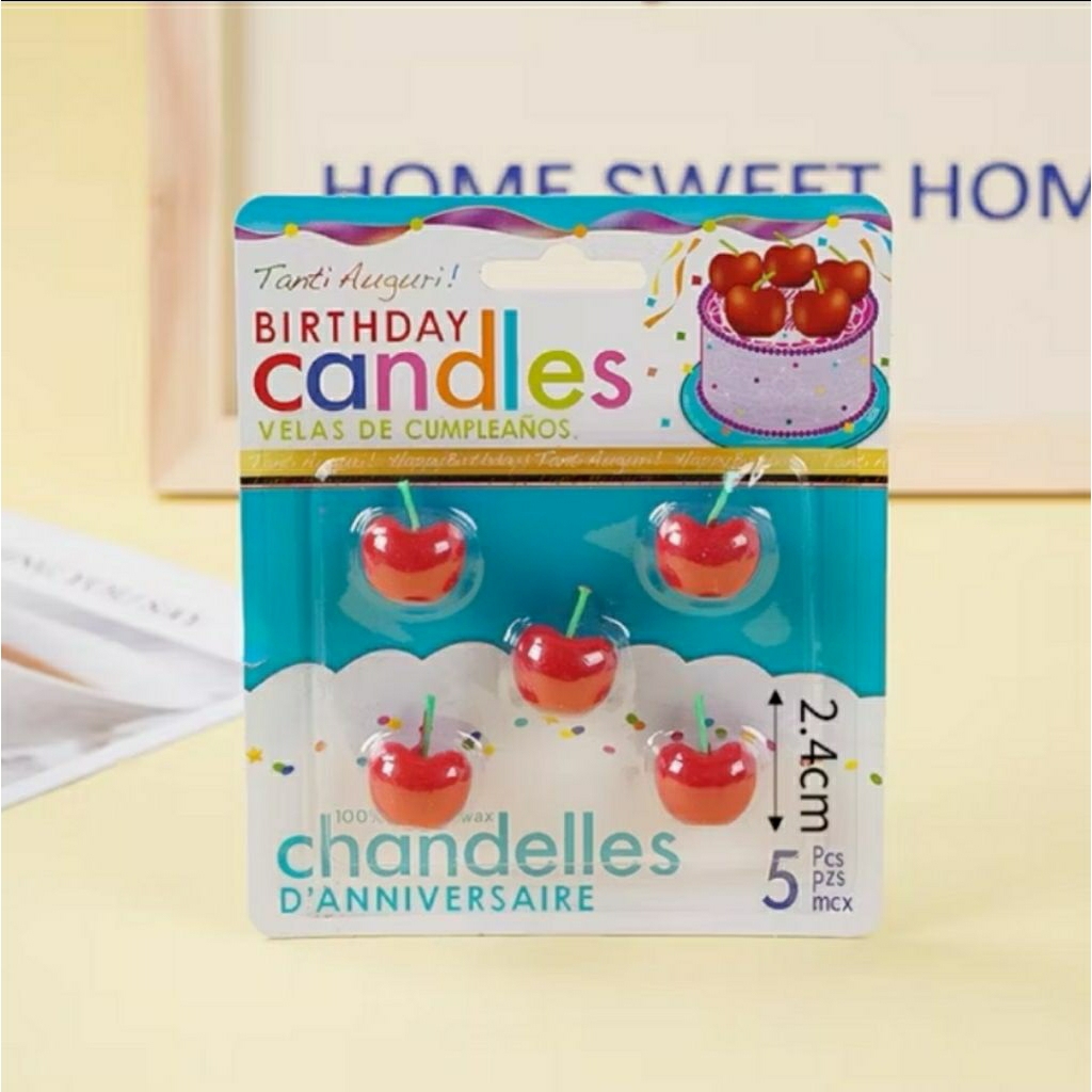 Lilin bentuk karakter buah cherry isi 5pc mini ceri candle candles hiasan dekorasi kue ulang tahun c