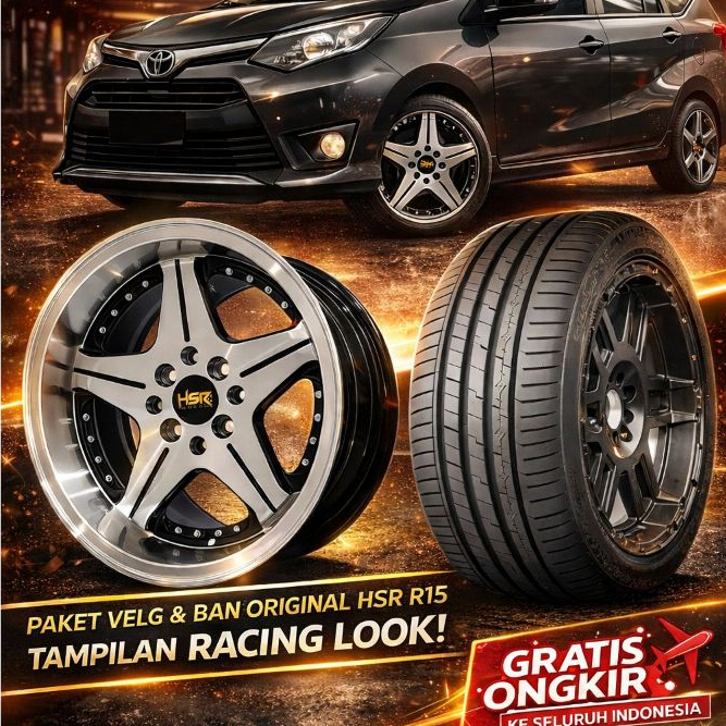 Paket Velg Celong HSR R15 + Ban Accelera | Best For Toyota Calya Sigra | Racing Look | Original HSR 