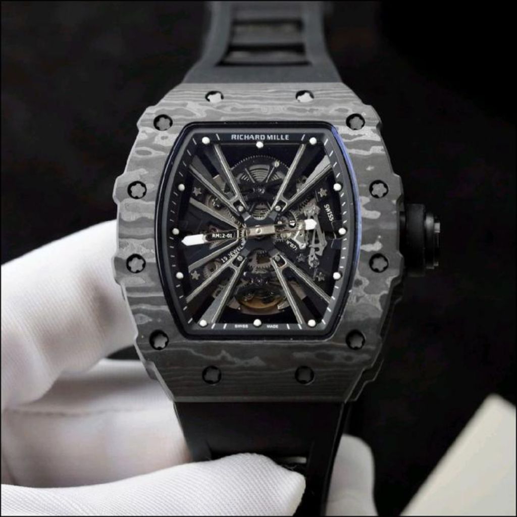JAM TANGAN RM12-01 CARBON BLACK MATIC SWISS DM 42MM JAM TANGAN MEWAH RM FULL BLACK