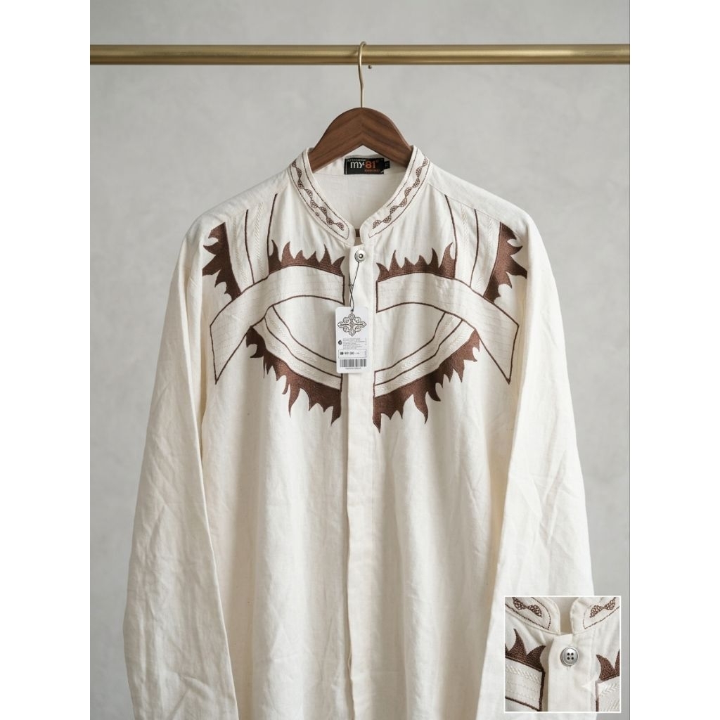 Baju Koko MY-BM Putih Bordir Coklat – Bekas Pakai, Masih Mulus