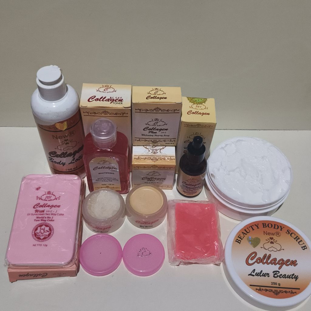lengkap 8in1 paket collagen [ cream sabun serum 30ml toner bedak lotion lulur ]