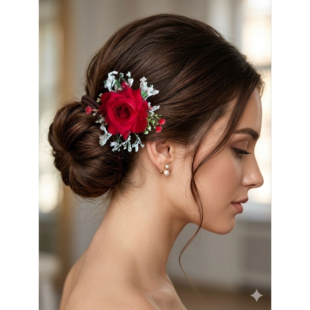 Aksesoris Sanggul Tusuk Hair pin Bunga Mawar Bludru  / Hair Clip Bunga Mawar