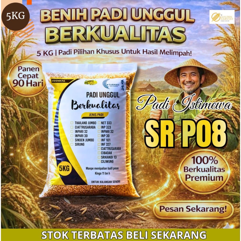 benih padi super genjah umur 75 hari sr p08 ug 5kg ( benih padi umur 60 hari )