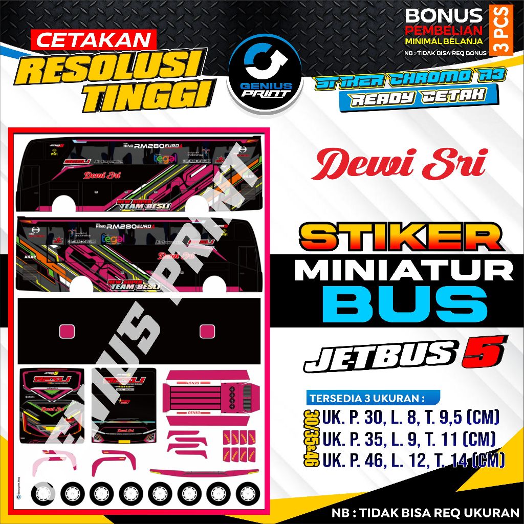 Stiker Miniatur Bus [ JETBUS 5 ] LIVERY DEWI SRI | NAFIT TRANS | MAHARDHIKA | RAMAYANA | PESONA | ST