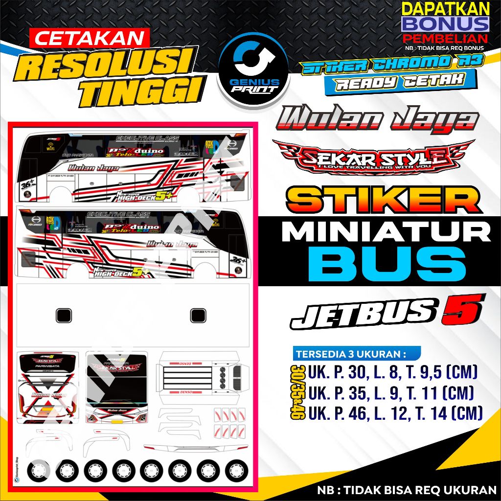 Stiker Miniatur Bus [ JETBUS 5 ] Livery Sanjaya Trans | Wulan Jaya | Tividi | Sahabat | Juragan 99 U