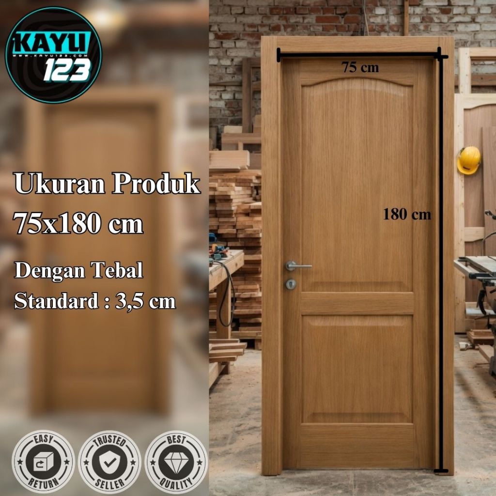 Daun Pintu Solid Non Finishing Kayu Solid Premium Siap Finishing Model 003 - Bisa Custom Ukuran