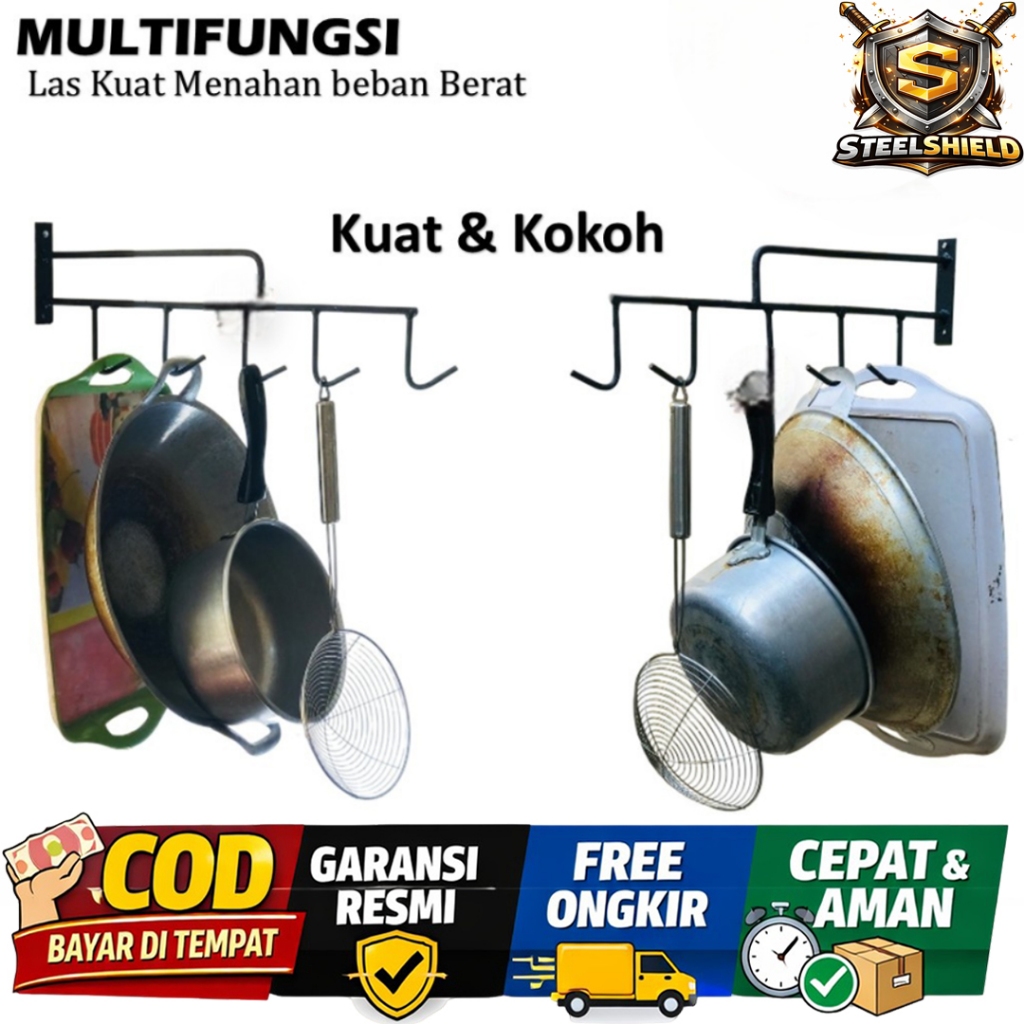 Rak Gantungan Panci Wajan Dinding – Rak Dapur Cantolan Panci & Wajan Besi Minimalis Hemat Tempat