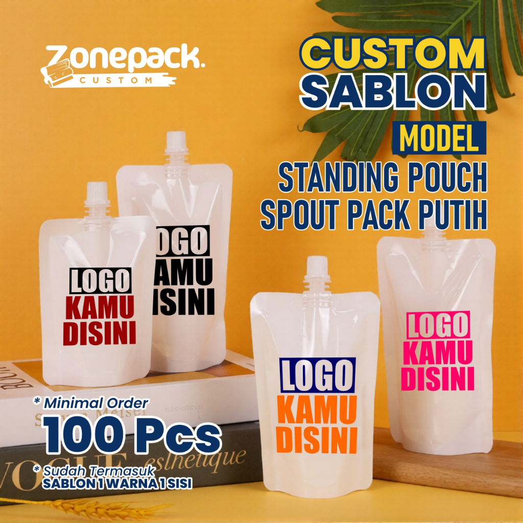 Sablon Standing Pouch Spout Pack Putih | Kemasan Minuman Kopi Juice | Kemasan Serbaguna | Miniman He