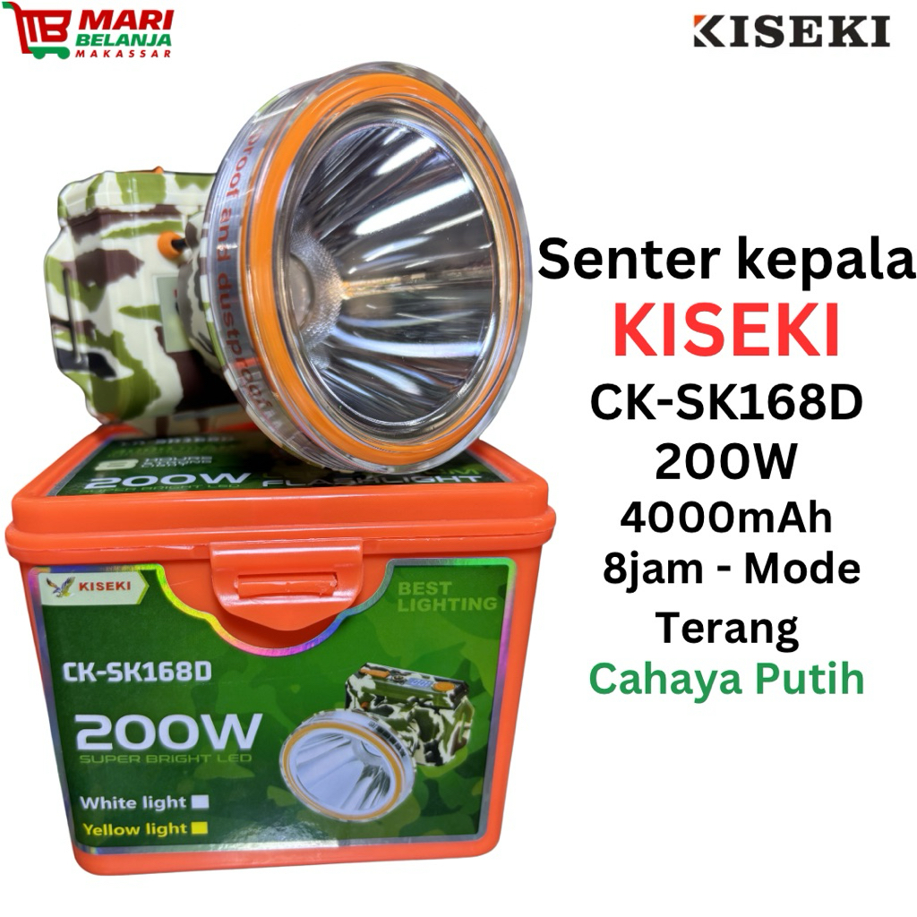 Senter Kepala Headlamp Kiseki CK SK168D LED 200W Cahaya Putih Cas Type C