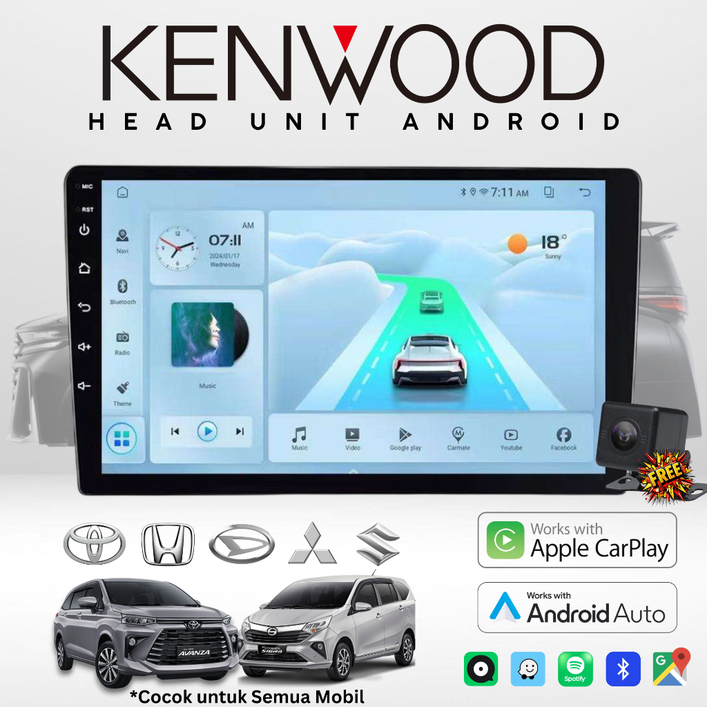 KENWOOD HEAD UNIT ANDROID 6GB+64GB Pemutar Mobil Android + Bonus Kamera Mundur