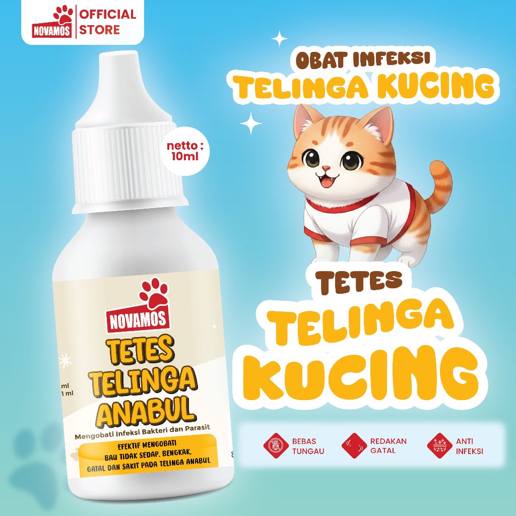 NOVAMOS Obat Tetes Telinga Kucing All-in-One Obat Kutu Telinga Pembersih Telinga Kucing dan Obat Tel