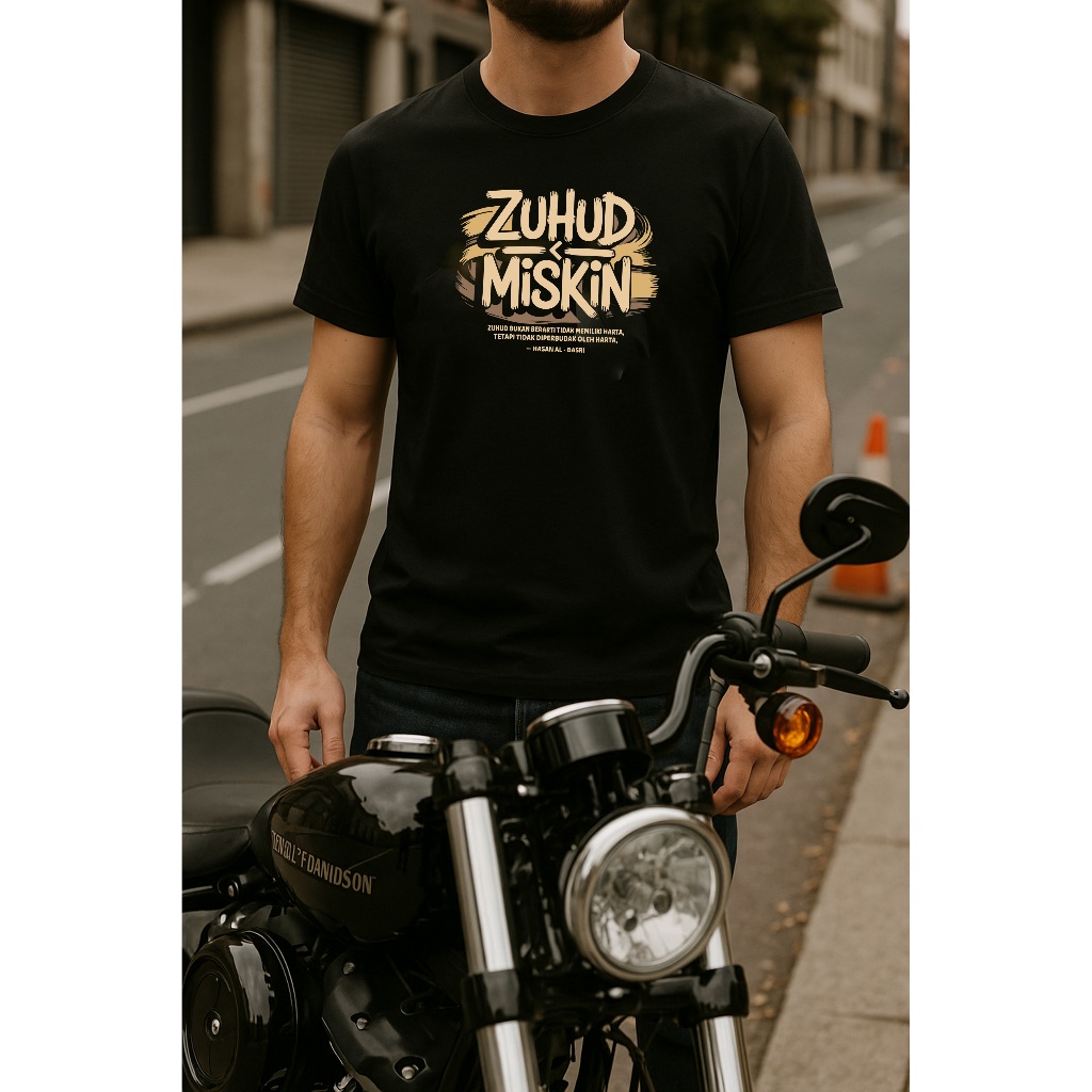 Kaos Dakwah Zuhud Bukan Miskin – Kaos Muslim Islami Streetwear Premium | Kaos Dakwah Pria