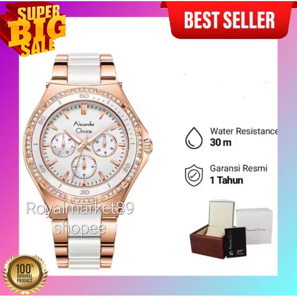[PILIHAN WARNA LAIN GESER FOTONYA] ORI JAM TANGAN WANITA ALEXANDRE CHRISTIE MURAH CERAMIC ARLOJI WAT