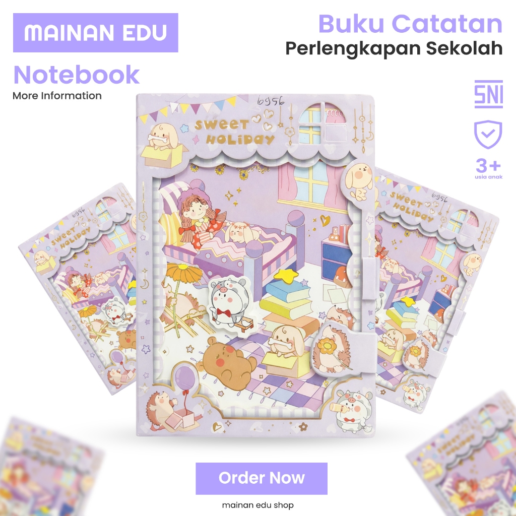 Buku Catatan Diary Magnet Karakter Lucu Premium Notebook Jurnal Kulit Aesthetic Anak Perempuan