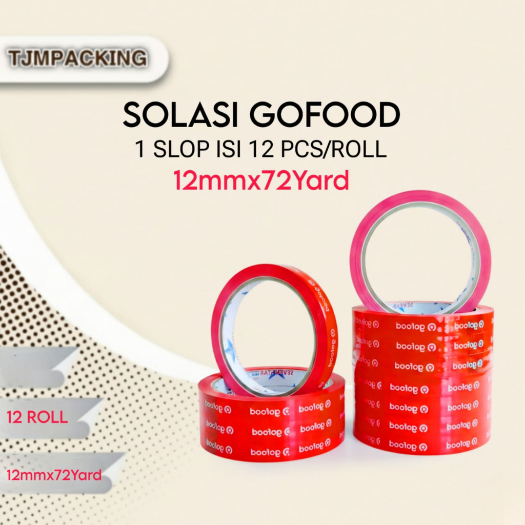 1 SLOP isi 12 ROLL  - LAKBAN PRINTING GO FOOD 12mmx72Yard SOLASI LAKBAN SEGEL MAKANAN