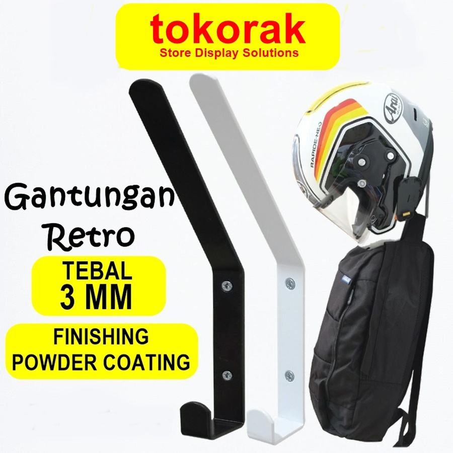 GANTUNGAN HELM DINDING DISPLAY HELEM RETRO - HOOK BAJU - CANTOLAN HELM - RAK HELM TEMBOK - GANTUNGAN