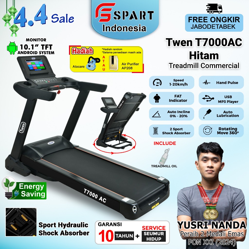 TWEN T7000AC Treadmill Listrik Treadmill Portable Treadmill Multifungsi Treadmil Lipat Alat Olahraga