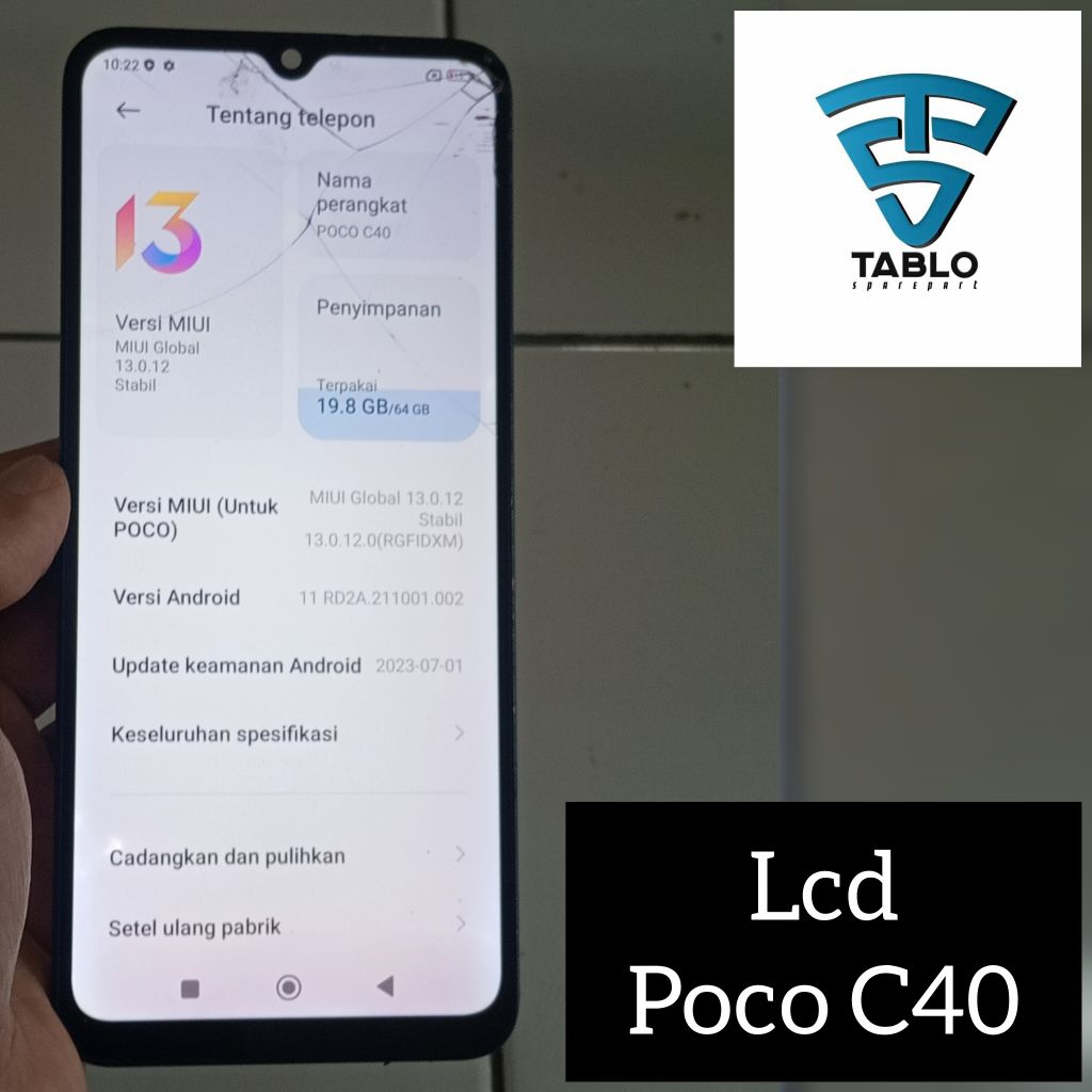 Lcd touchscreen frame Poco C40 minus retak bercak normal original copotan hp