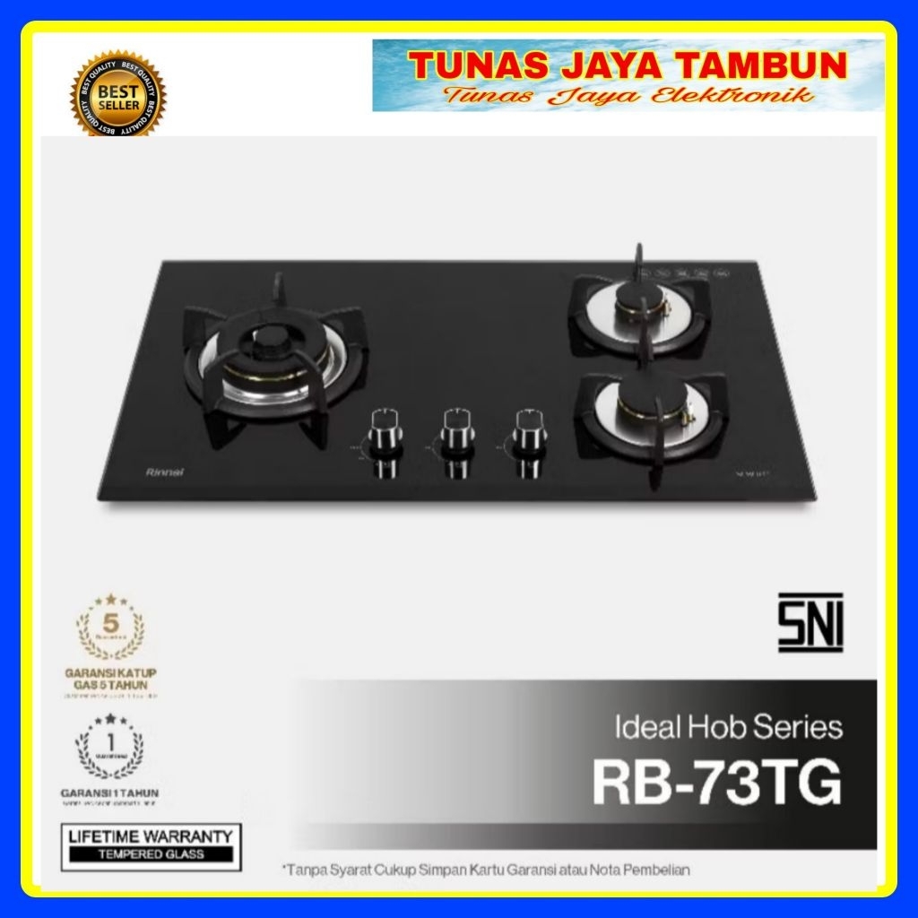 KOMPOR GAS RINNAI TANAM RB 73  / KOMPOR GAS RINNAI TANAM 3 TUNGKU KACA / RINNAI RB-73TS RINNAI RB-73