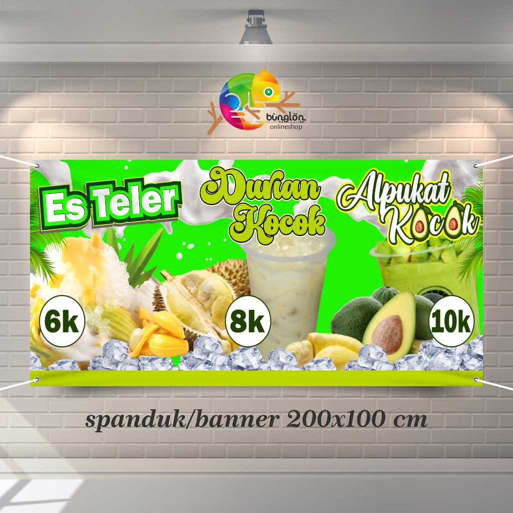 cetak spanduk banner 200x100 es teler durian kocok dan alpukat kocok custom