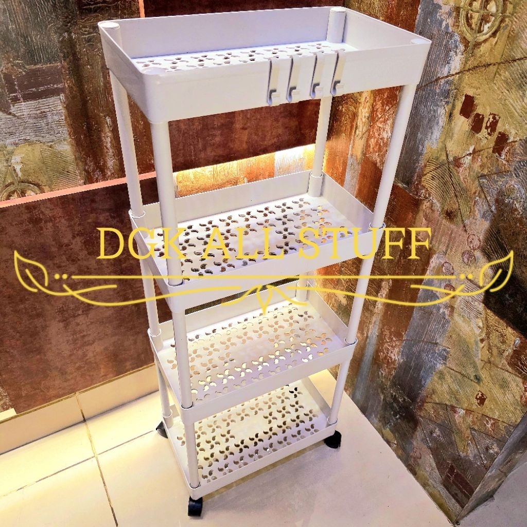 Rak Keranjang Troli Segi Persegi Dapur Salon Dorong Toilet Kamar Mandi Buku Tanaman Pot Bunga Ciki S