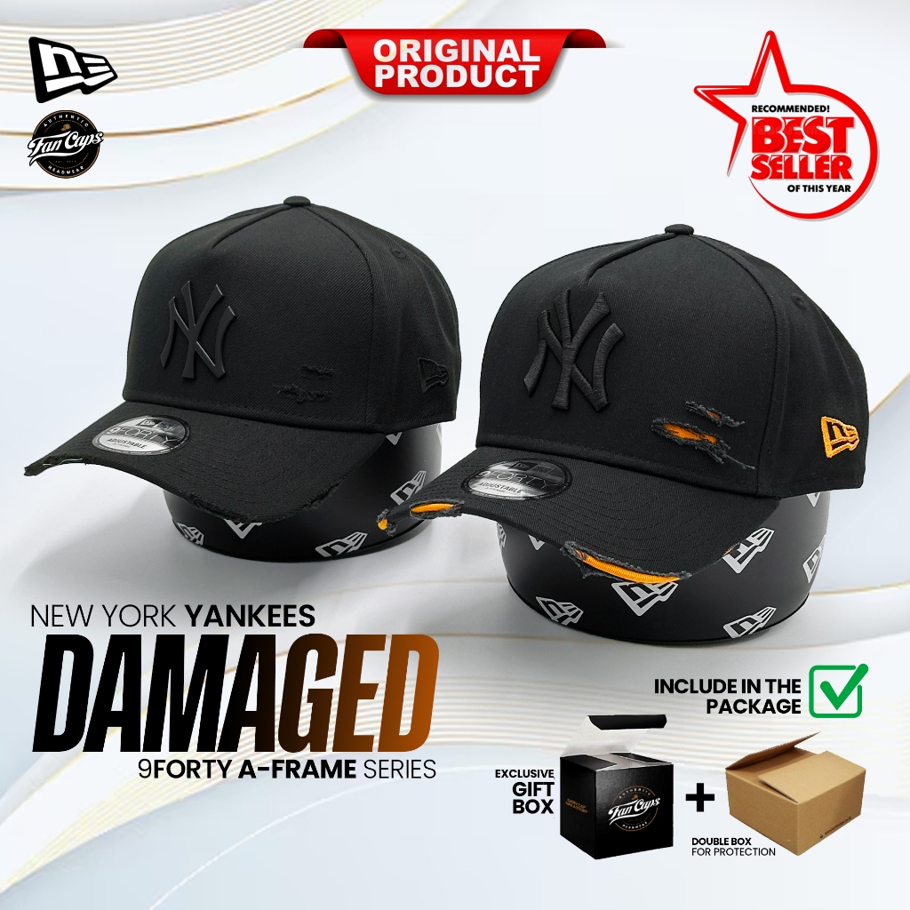 Topi New Era Original MLB Damaged 9FORTY A-FRAME warna Hitam | Topi New York Yankees | Topi Los Ange