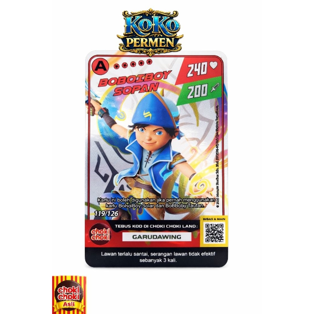 Kartu Holo A BOBOIBOY SOPAN 10 Kartu Asli Choki choki