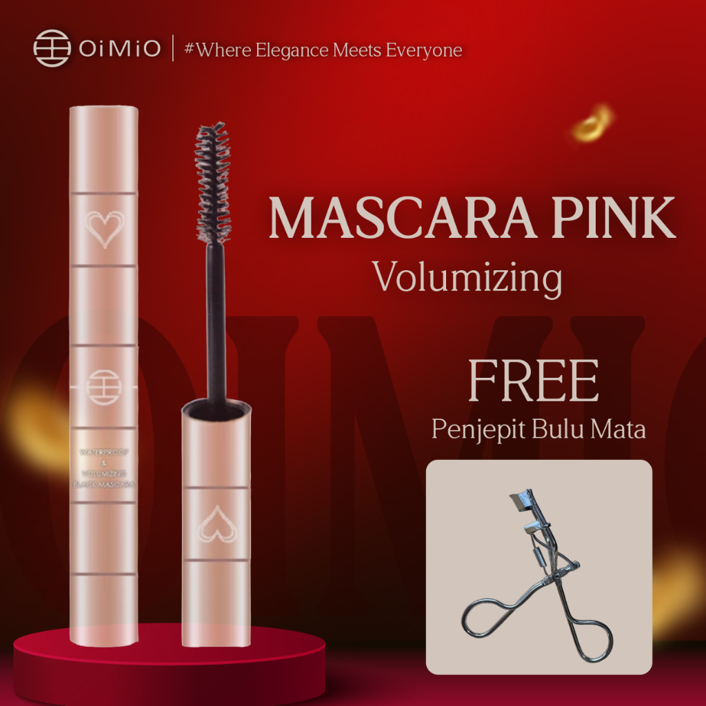OiMiO Mascara Pink Volumizing (FREE PENJEPIT BULU MATA) Lentik Tahan Seharian Anti Luntur Waterproof