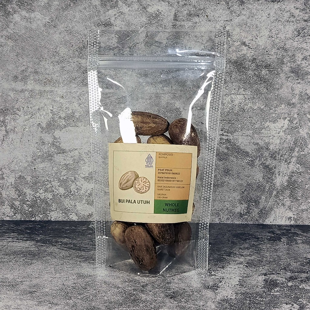 Biji Pala Kupas Lonjung Asli Papua Super ukuran 50 gram dan 100 gram