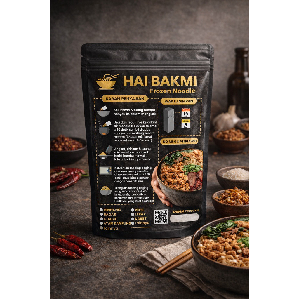 Hai Bakmi - Bakmi Babi Cincang Kecil / Lebar / Karet Frozen [Non Halal]