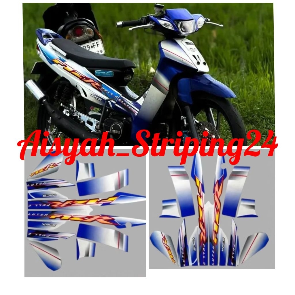 stiker striping lis bodi motor Yamaha FizR 2003 putih biru