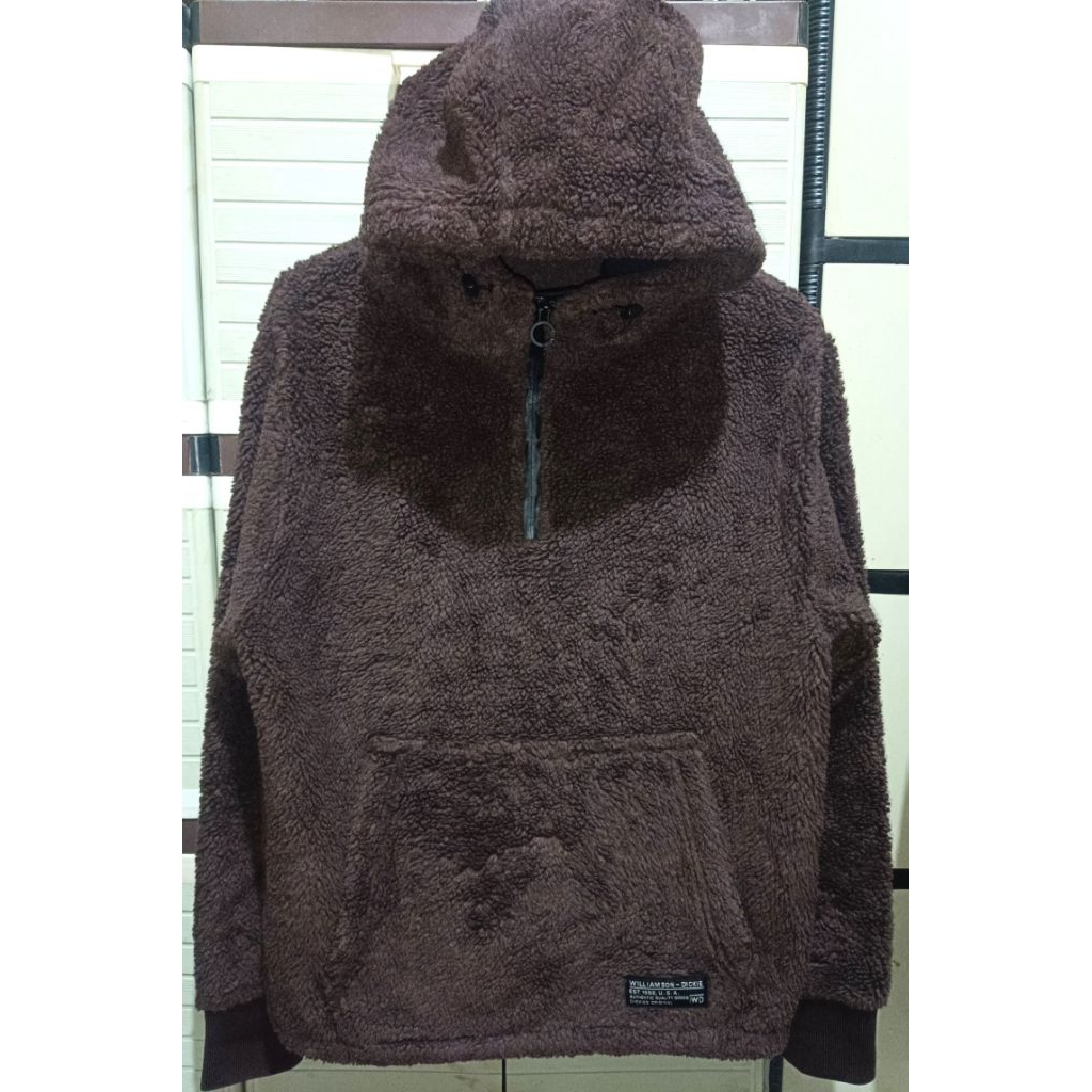 Brown Halfzip Hoodie Sherpa dari DICKIES