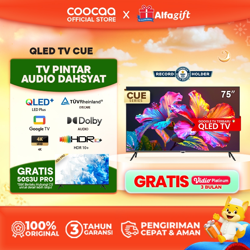 TERBARU GOOGLE TV COOCAA 75 inch - Google TV - 4K QLED+ - Eye Care - Far Field Control - Netflix/You