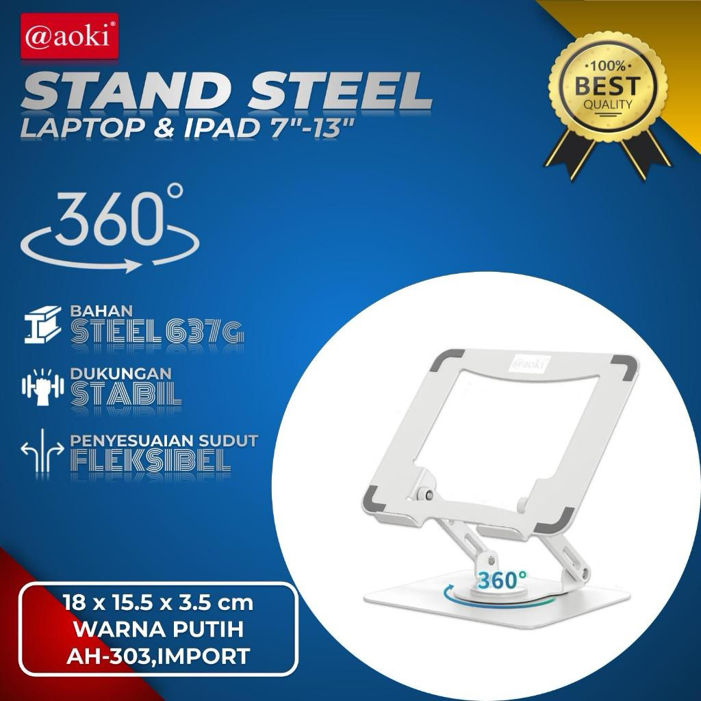 (PRELOVED) AOKI Laptop Stand dengan 360° Rotasi Base, Penstabil Komputer Ergonomis untuk Meja, Ketin