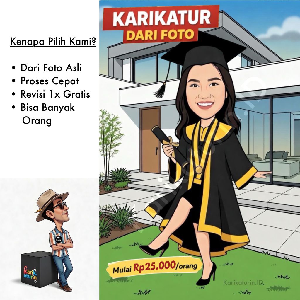 Karikatur Wisuda dari Foto | Karikatur Graduation Lucu | Kado Wisuda Unik | Jadi 1 Hari