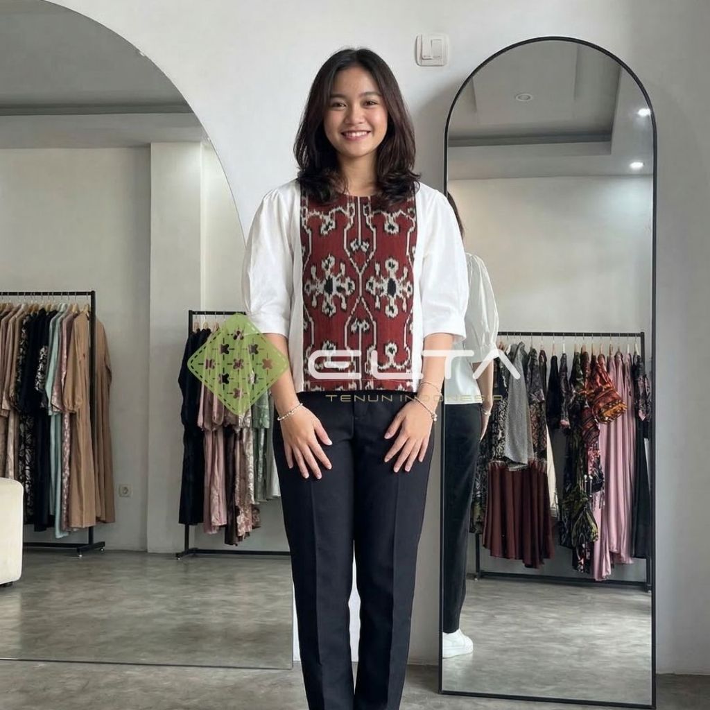 ELTA TENUN atasan wanita blouse tenun kombinasi kain toyobo baju tenun seragam kantor