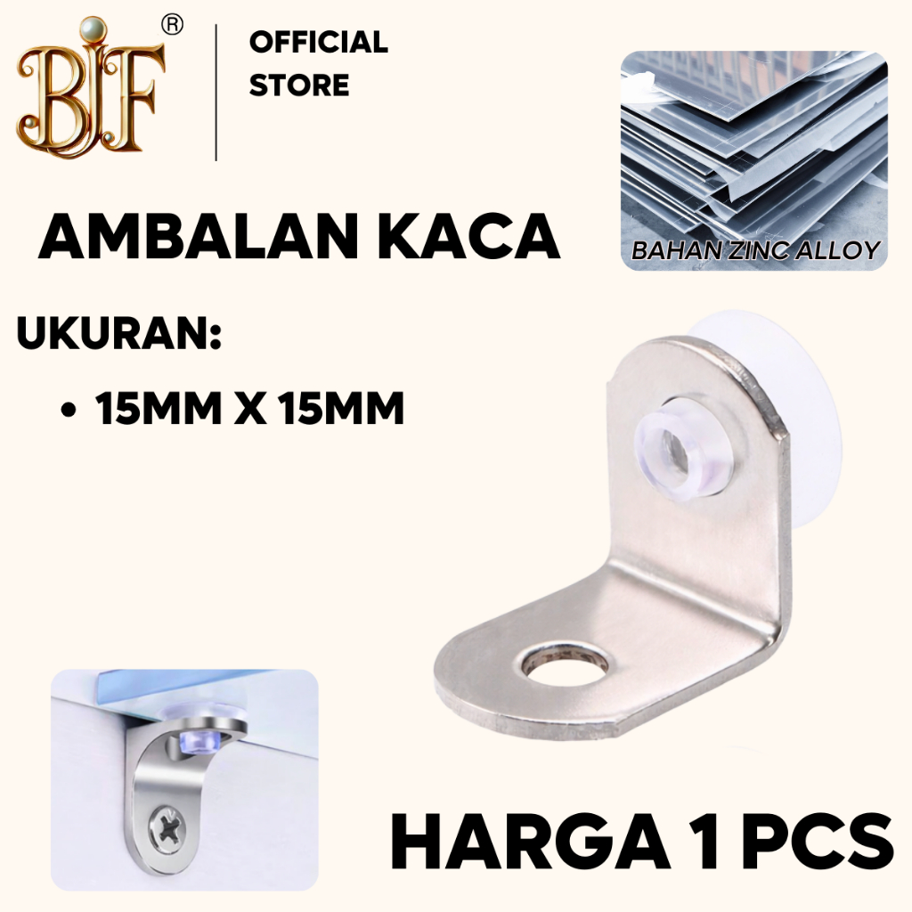 Ambalan Kaca Plat Siku L Zinc Alloy