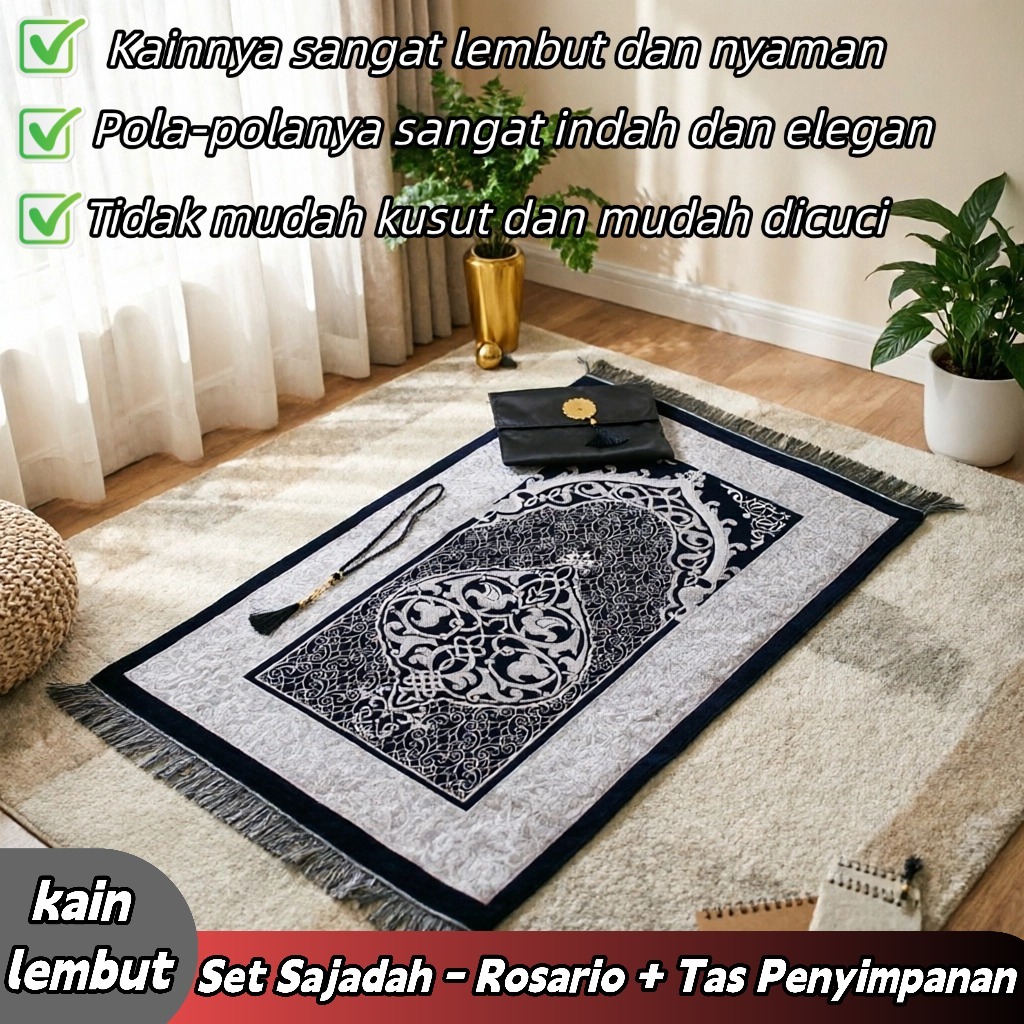 Sajadah Idul Fitri / Sajadah Turki Asli / Dilengkapi dengan tas penyimpanan tasbih