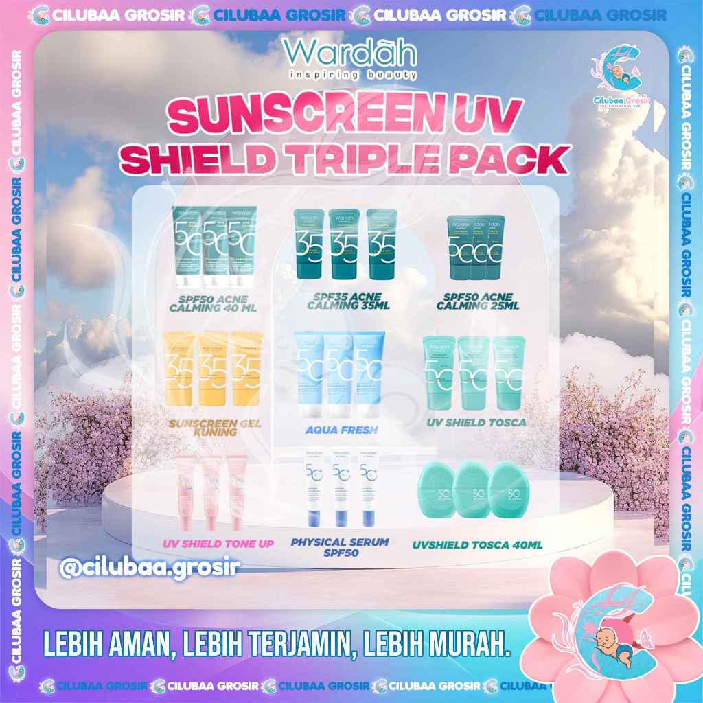 WARDAH Triple Pack UV Shield Sunscreen Gel SPF 35 SPF 50 || Acne Calming || Essensial Gel || Airy Sm