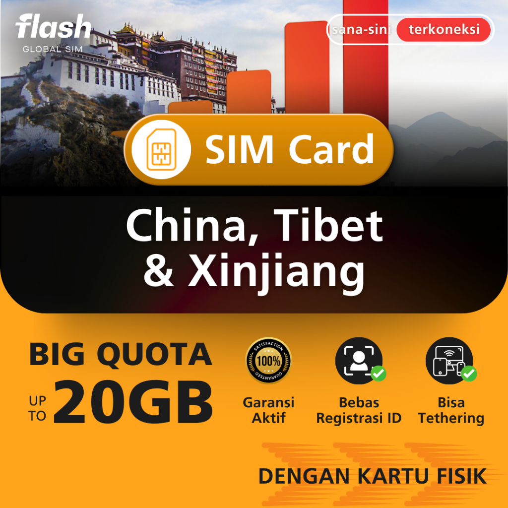 Flash SIM Card China Xinjiang Tibet Big Quota (Simcard Cina, Simcard Urumqi, Simcard Lhasa)