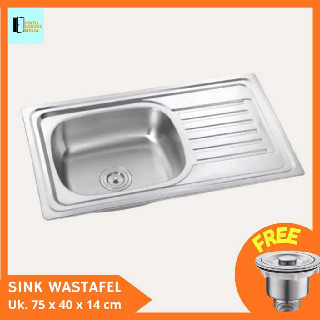 [Sink Wastafel] Bak Cuci Piring Stainless 1 Lubang Sayap 75x40x14 cm Nagoya Kitchen Sink Tebal