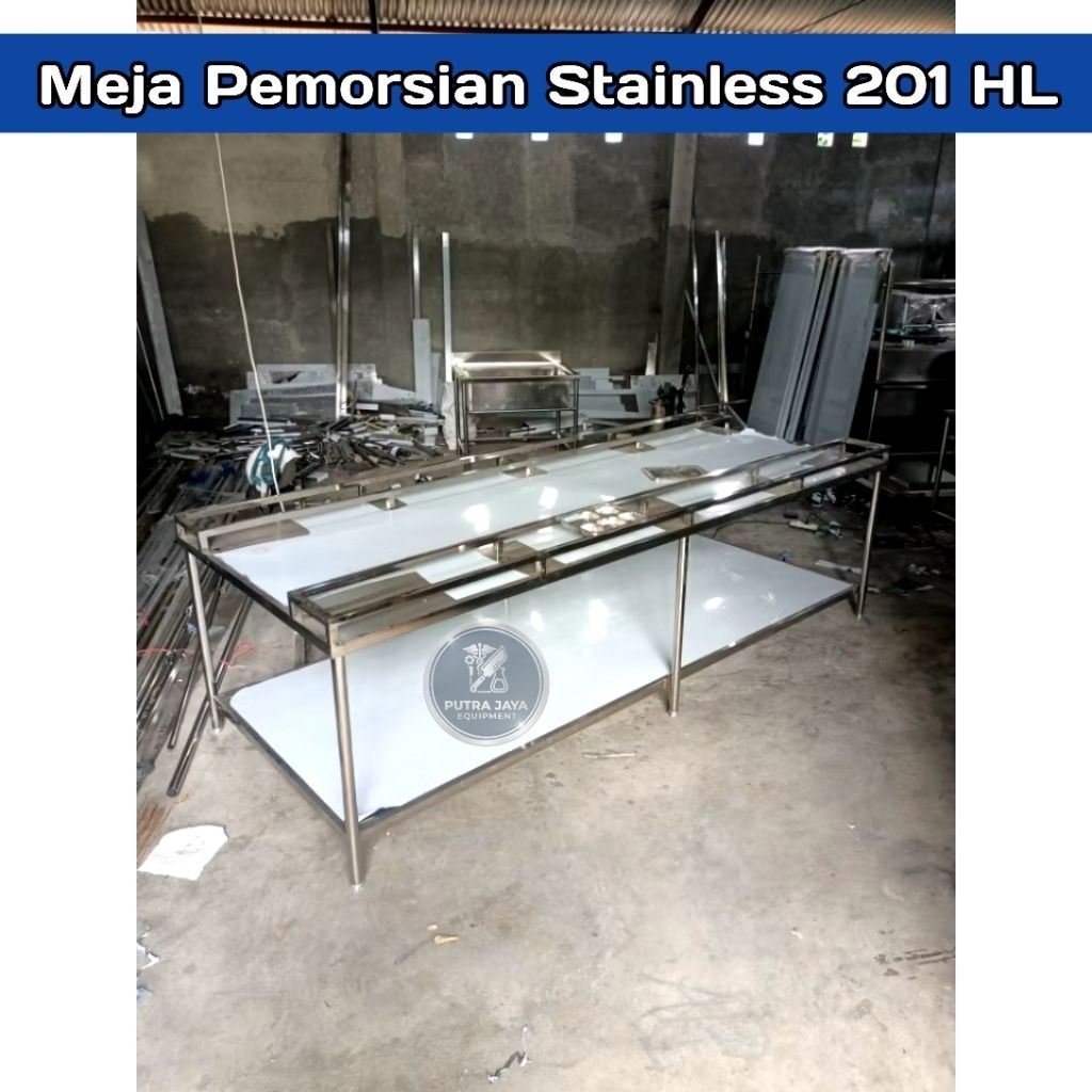 Meja pemorsian Stainless MBG 200×125×85 cm | Meja Pemorsian Dapur MBG