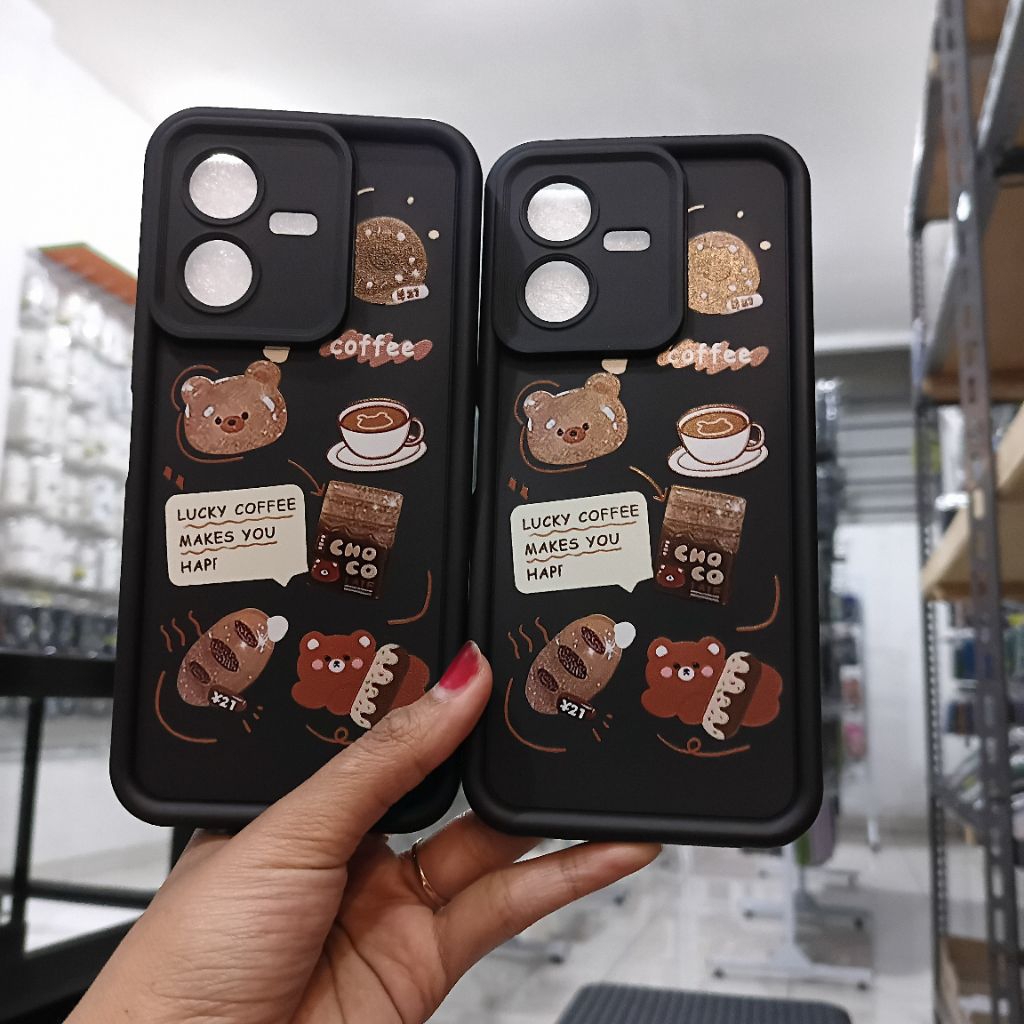 CASING SILIKON MOTIF LUCKY COFFEE VIVO Y22 / Y22S