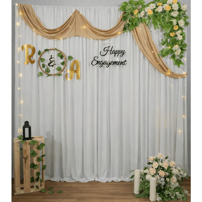 Backdrop Lamaran 2.5x2M Aesthetic | Paket Dekor Tunangan Murah + Custom Inisial Nama