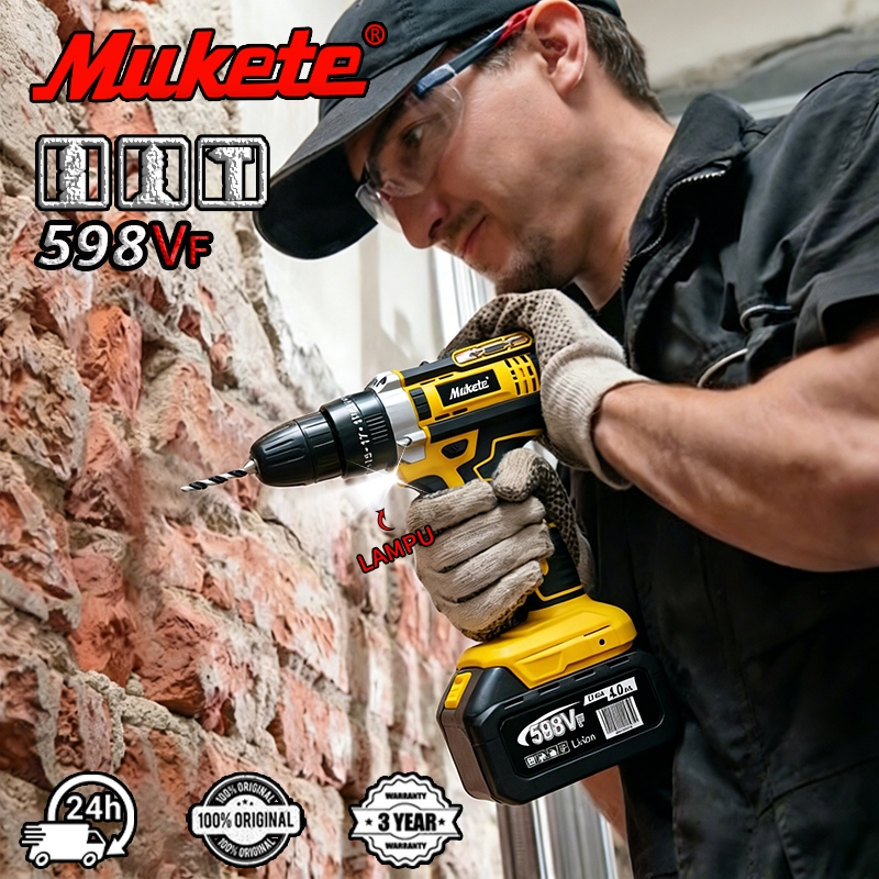 Mukete Teknologi Jerman Mesin bor baterai bor brushless listrik Sekrup bor listrik Alat serbaguna mi