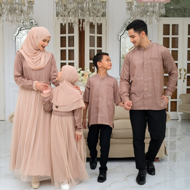 RISKIRICH Sarimbit Zaid Zaahira Brown | Seragaman Keluarga Pesta Kondangan Elegan
